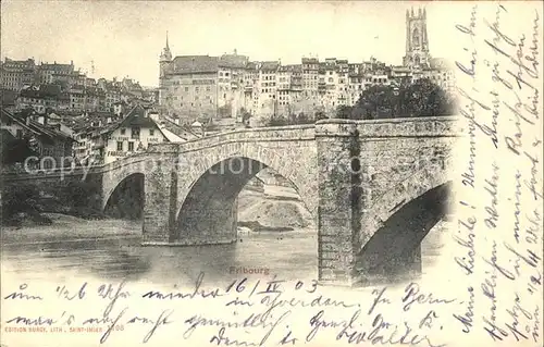 Fribourg FR Grand Pont et la Cathedrale Kat. Fribourg FR