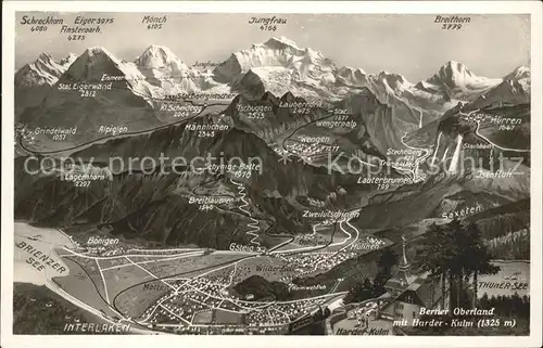 Interlaken BE Panoramakarte Schreckhorn Eiger Moench Jungfrau Breithorn / Interlaken /Bz. Interlaken