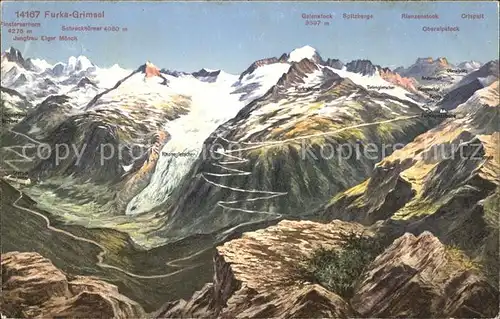 Furkastrasse mit Grimselpass und Alpenpanorama / Furka /Rg. Gletsch