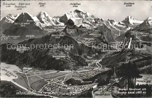 Interlaken BE Berner Oberland mit Harder Kulm Panorama Kat. Interlaken