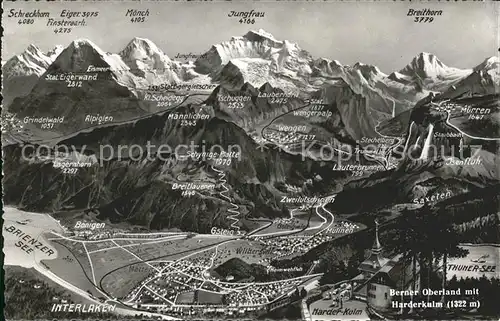 Interlaken BE Berner Oberland mit Harderkulm Alpenpanorama Kat. Interlaken