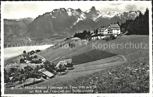 Thun BE Hotel Pension Haltenegg mit Thunersee und Stockhornkette Kat. Thun