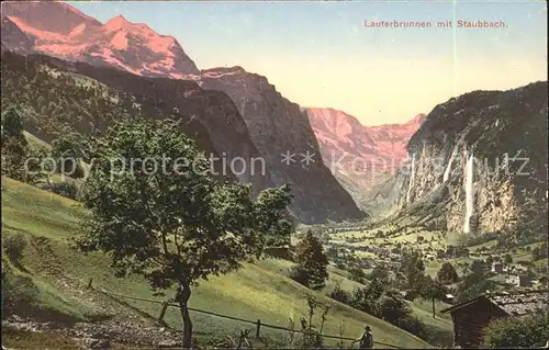 Lauterbrunnen BE mit Staubbach Wasserfall Kat. Lauterbrunnen