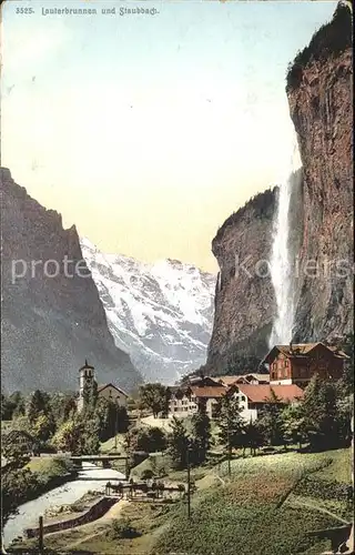 Lauterbrunnen BE mit Staubbach und Jungfrau Wasserfall Kat. Lauterbrunnen