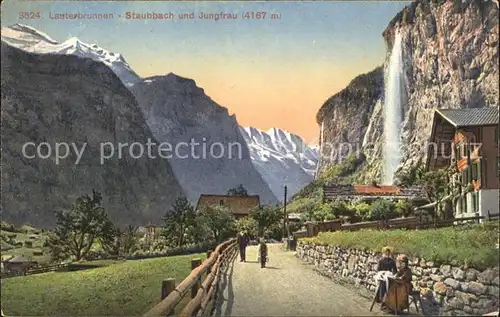 Lauterbrunnen BE mit Staubbachfall und Jungfrau Kat. Lauterbrunnen