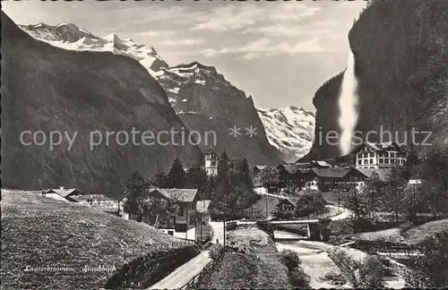 Lauterbrunnen BE mit Staubbachfall und Jungfrau Kat. Lauterbrunnen