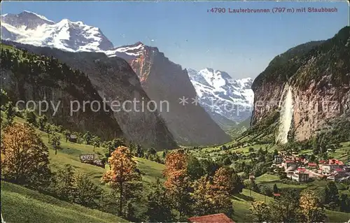 Lauterbrunnen BE mit Staubbachfall und Jungfrau Kat. Lauterbrunnen