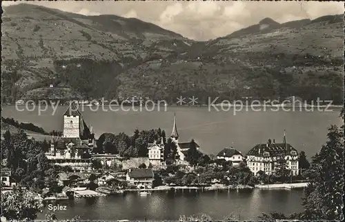 Spiez BE am Thunersee mit Schloss und Kirche Kat. Spiez