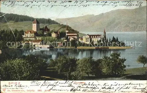 Spiez BE am Thunersee mit Schloss und Kirche Kat. Spiez