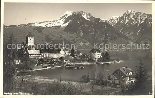 Spiez BE am Thunersee mit Schloss und Kirche Kat. Spiez