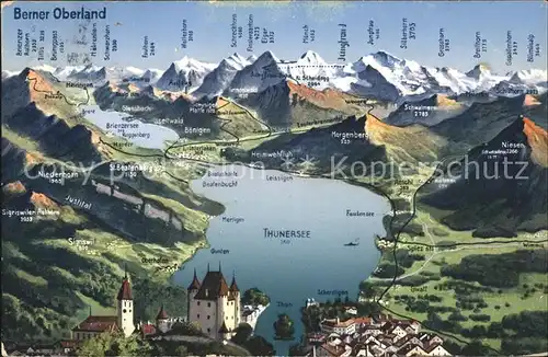 Thunersee Berner Oberland Panoramakarte Kat. Thun