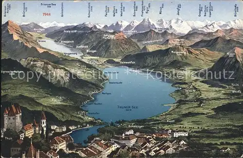 Thunersee mit Brienzersee Berner Oberland Panoramakarte Kat. Thun