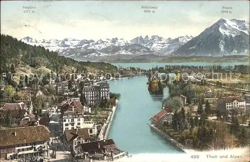Thun BE Panoramakarte mit Jungfrau Bluemlisalp Niesen Aare Kat. Thun