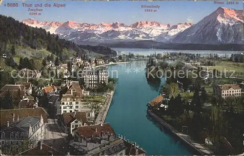 Thun BE Panorama mit Jungfrau Bluemlisalp Niesen und Aare
 Kat. Thun