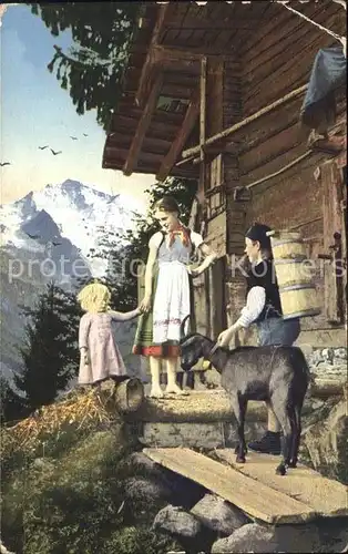 Grindelwald Almidylle Kinder mit Ziege Kat. Grindelwald