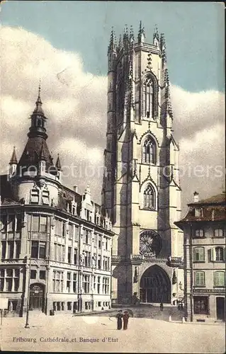 Fribourg FR Cathedrale et Banque d Etat Kat. Fribourg FR