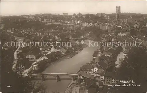 Fribourg FR Vue generale et la Sarine Kat. Fribourg FR