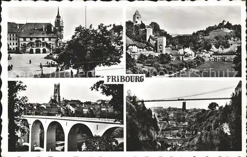 Fribourg FR Vue generale Pont du Gotteron Hotel de Ville  Pont de Zaehringen Kat. Fribourg FR