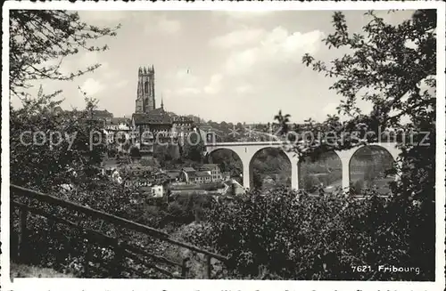 Fribourg FR Vue generale Cathedrale Pont de Zaehringen
 Kat. Fribourg FR