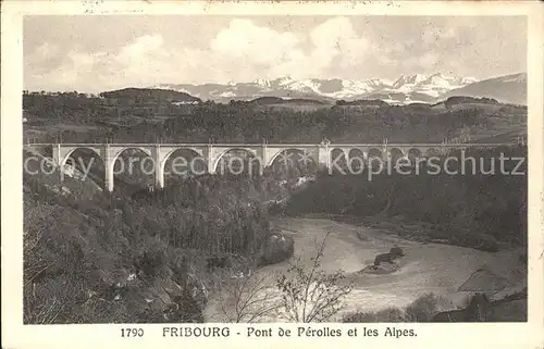 Fribourg FR Pont de Perolles et les Alpes Kat. Fribourg FR