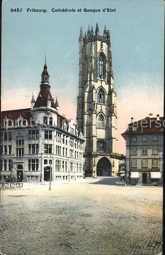 Fribourg FR Cathedrale et Banque d Etat Kat. Fribourg FR