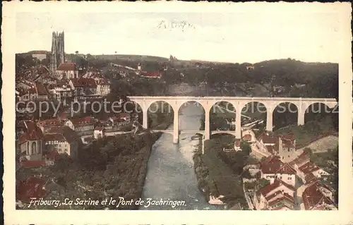 Fribourg FR La Sarine et le Pont de Zaehringen Kat. Fribourg FR