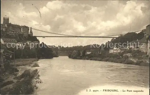 Fribourg FR Le Pont suspendu Kat. Fribourg FR