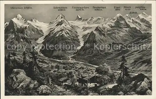 Grindelwald mit Wetter Schreck Fiescherhorn Eiger Moench Jungfrau Kat. Grindelwald