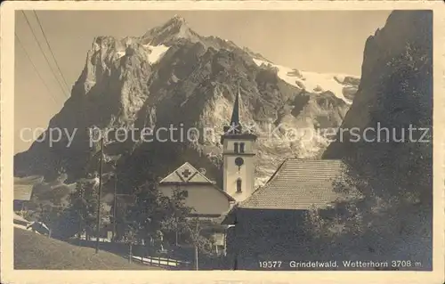 Grindelwald mit Kirche und Wetterhorn Kat. Grindelwald