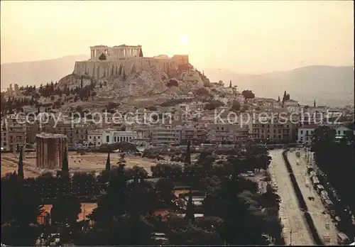 Athen Griechenland Acropolis Untergang Sonne Olympieion Kat. 