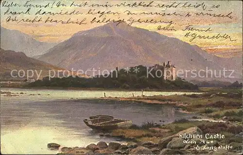 Loch Awe Kilchurn Castle Landscape Painting by E. Longstaffe Kuenstlerkarte  Kat. United Kingdom