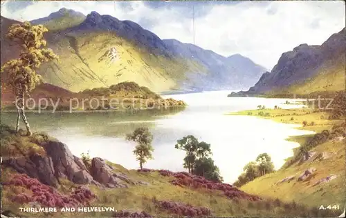 Grasmere United Kingdom Thirlmere Lake and Helvellyn Mountain Art Colour Kuenstlerkarte Kat. Grossbritannien