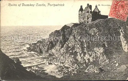 Portpatrick Ruins of Dunskey Castle Stempel auf AK