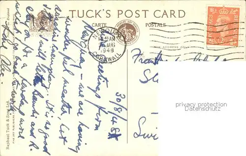 Newquay Harbour Tuck s Post Card  Kat. United Kingdom