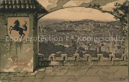 Stuttgart Blick auf die Stadt Wappen Kat. Stuttgart