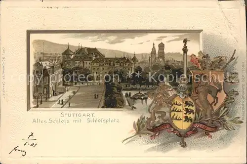 Stuttgart Altes Schloss Schlossplatz Jubilaeumssaeule Wappen Krone Kat. Stuttgart