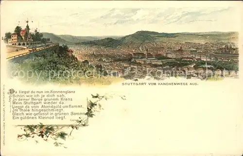 Stuttgart Panorama Blick vom Kanonenwege aus Gedicht Gerok Kat. Stuttgart