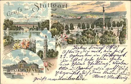 Stuttgart Schloss Anlagen See Neues Schloss Platz Jubilaeumssaeule Solitude Degerlocher Aussichtsturm Kat. Stuttgart