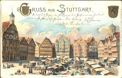 Stuttgart Marktplatz Kuenstlerkarte Wappen Kat. Stuttgart