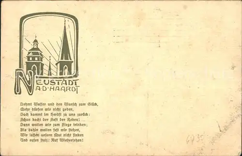 Neustadt Haardt Kriegsjahr 1914 Gedicht Kat. Neustadt an der Weinstr.