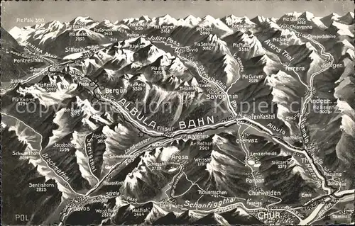 Albulabahn aus der Vogelschau Alpenpanorama Kat. Albula