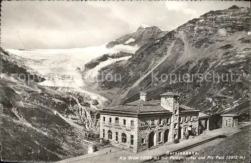 Berninabahn Alp Gruem mit Paluegletscher und Piz Palue Kat. Eisenbahn