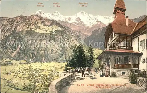 Interlaken BE Grand Restaurant Harderkulm mit Eiger Moench Jungfrau Kat. Interlaken