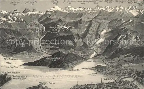 Vierwaldstaettersee SZ aus der Vogelschau mit Alpen Panoramakarte Kat. Brunnen