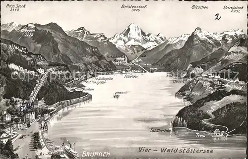 Brunnen Vierwaldstaettersee SZ mit Alpen Panoramakarte