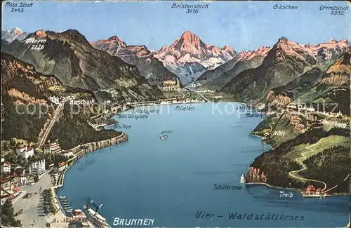 Brunnen Vierwaldstaettersee SZ mit Alpen Panoramakarte