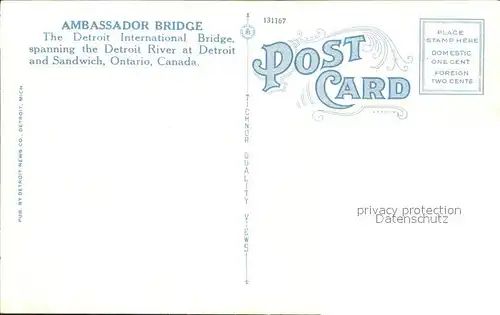 Ontario Canada Ambassador Bridge  Kat. Kanada