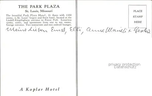 St Louis Missouri The Park Plaza  Kat. 