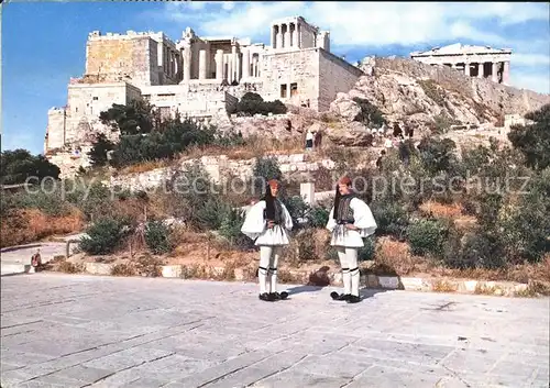 Athen Griechenland Blick Acropolis Evzone Konigs Garde Kat. 
