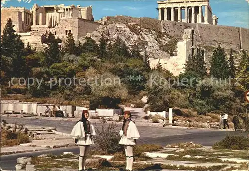 Athen Griechenland Blick Acropolis Evzone Konigs Garde Kat. 